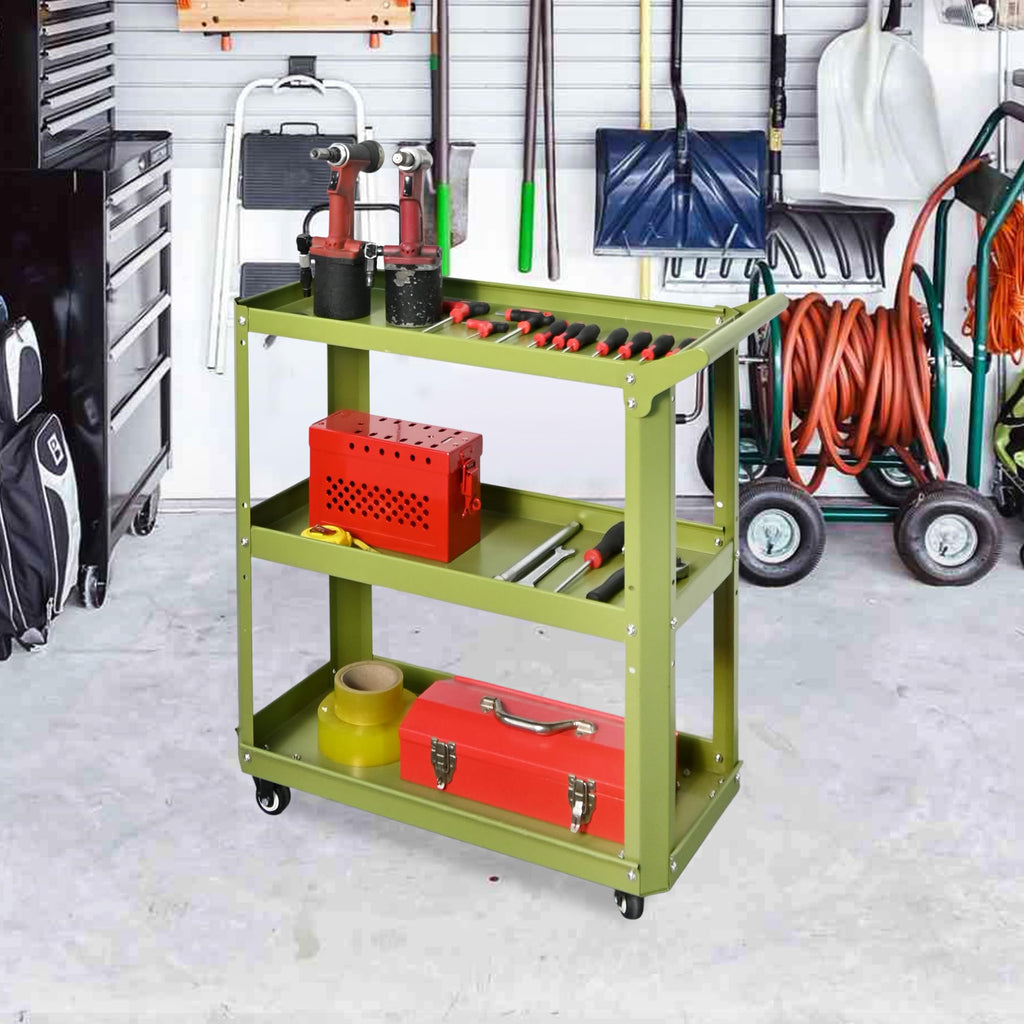 3 Tier Metal Utility Rolling Cart with Wheels, Green