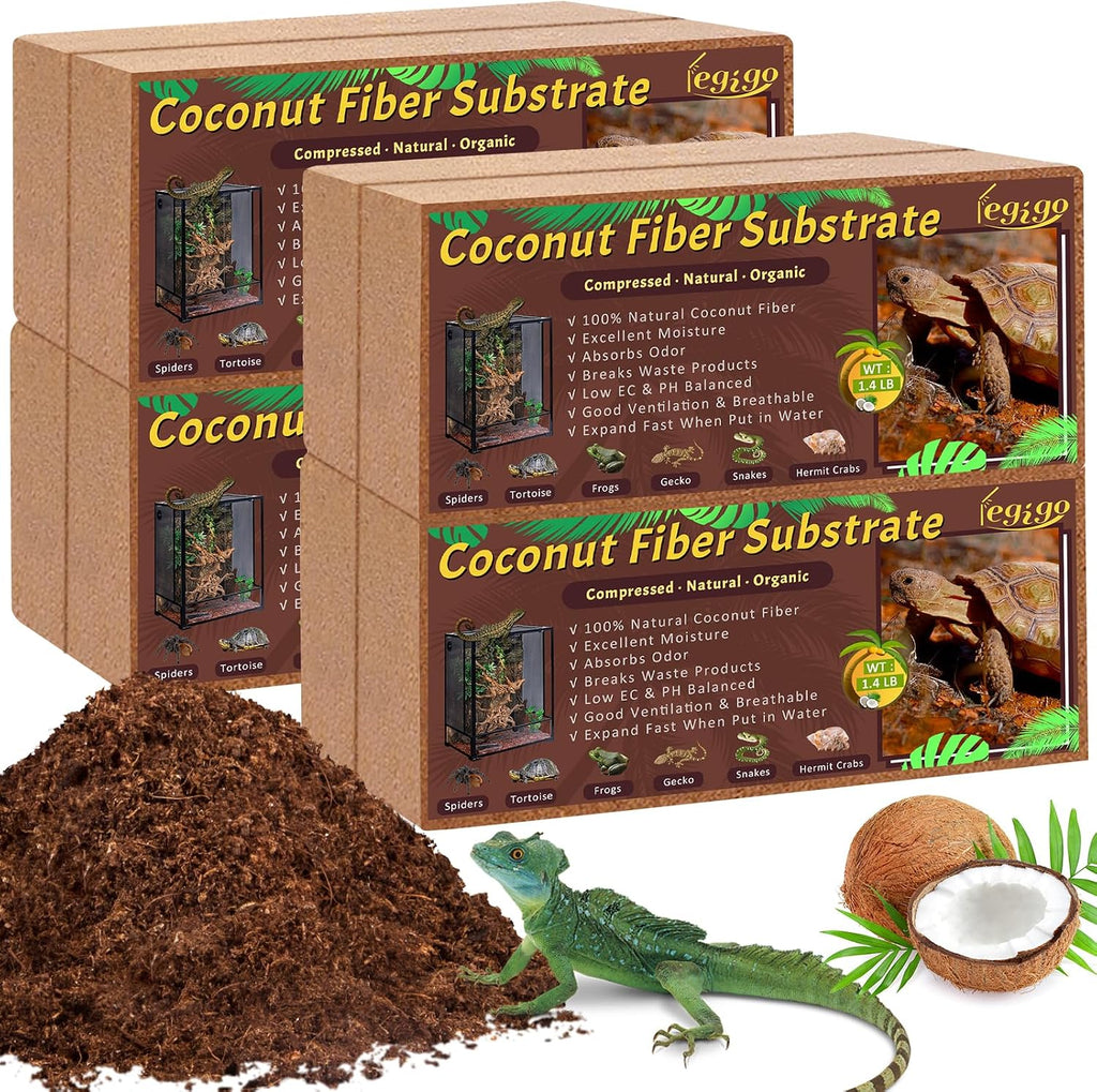 8 Pack Coconut Fiber Substrate, Natural Coco Coir Reptile Bedding