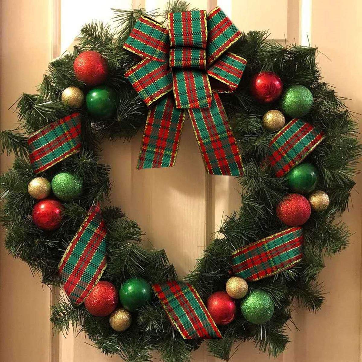 Christmas Checkered Plaid Ribbon 25 Yard Each Roll 100% Polyester Woven Edge Gingham Ribbon for Christmas Crafts
