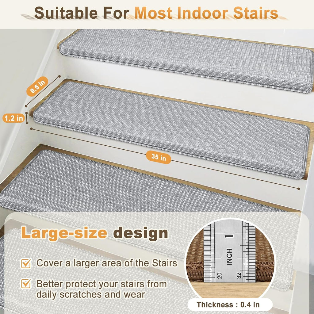 Bullnose Carpet Stair Treads Non Slip for Wooden Steps Indoor, 9.5" x 35" 4 Pieces, Extra Wide Bull Nose Carpet