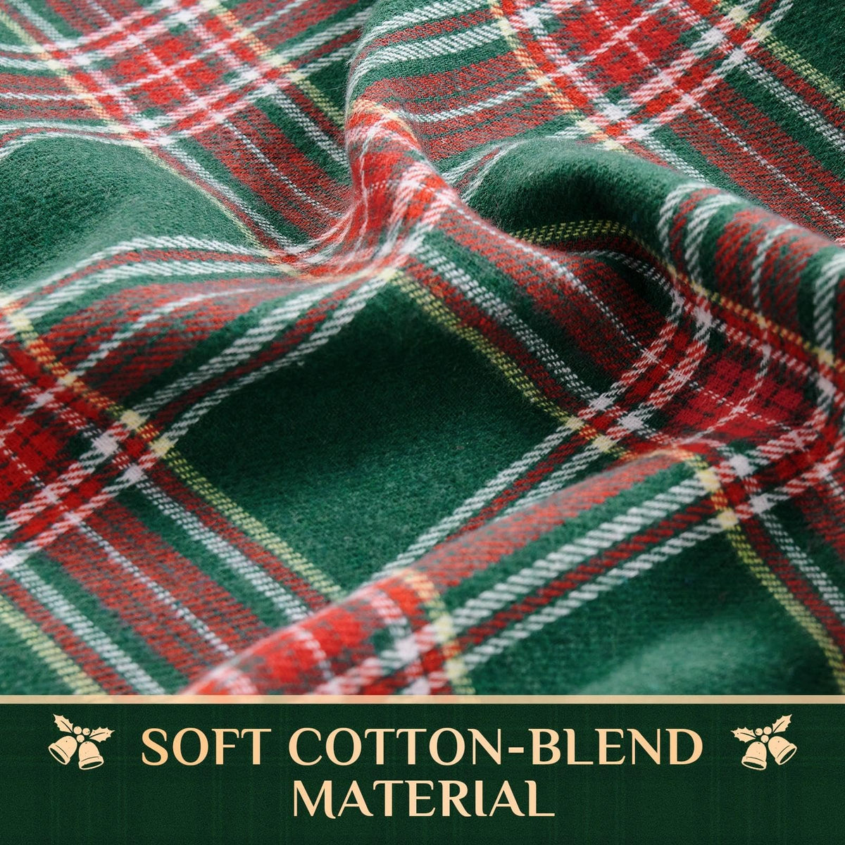Christmas Ruffle Plaid Round Tablecloth, Green, 70" x 70"