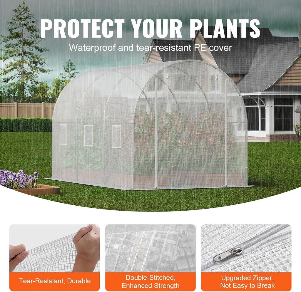 Walk-in Tunnel Greenhouse, 9.6x6.4x6.2 ft Hoop House Greenhouse Tunnel, Plant Hot House with Galvanized Steel Frame
