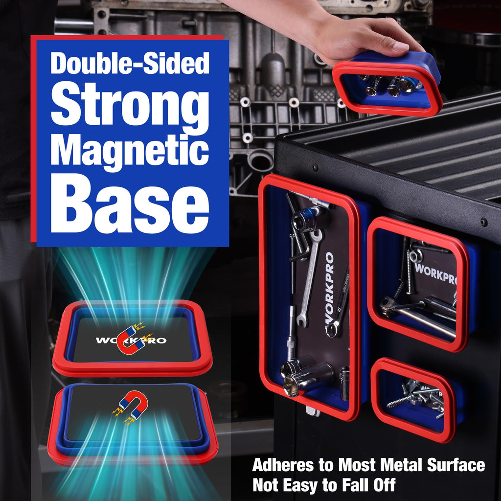 4PC Collapsible Magnetic Parts Tray Set, Double-Sided Magnet Bowl