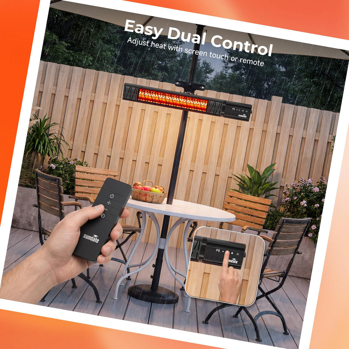 Electric Outdoor Heater for Patio Umbrella Wifi Control Wall-Mounted Hanging Patio 1500W Infrared 9 Heat Levels, 24H