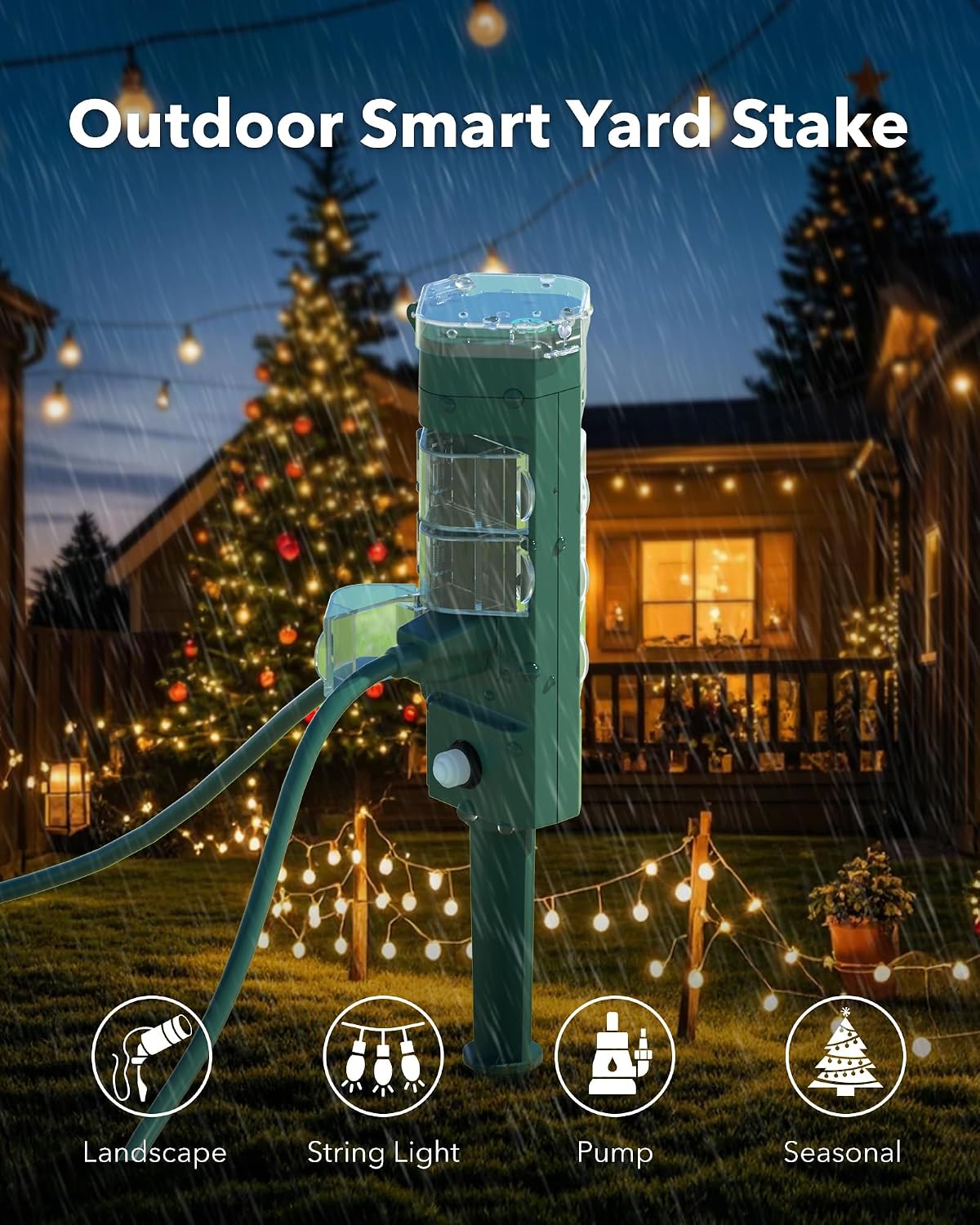 Outdoor Smart Plug Timer,6 Outlets,WiFi Power Stake 6 Ft Cord | Outdoor Smart Plug Timer Waterproof Outlet for