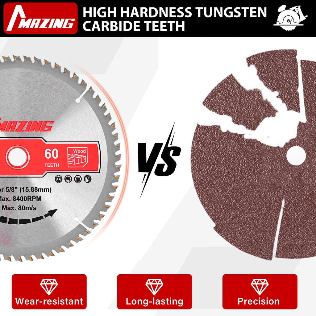 MAZING 3-Piece 7-1/4 Inch 24T&40T&60T Circular Saw Blades, 7.25 Inch TCT Compact Saws Blades with 5/8" Arbor, ATB Design for Precision Woodworking, Fit for Plywood, Soft & Hardwood, Wood with Nails