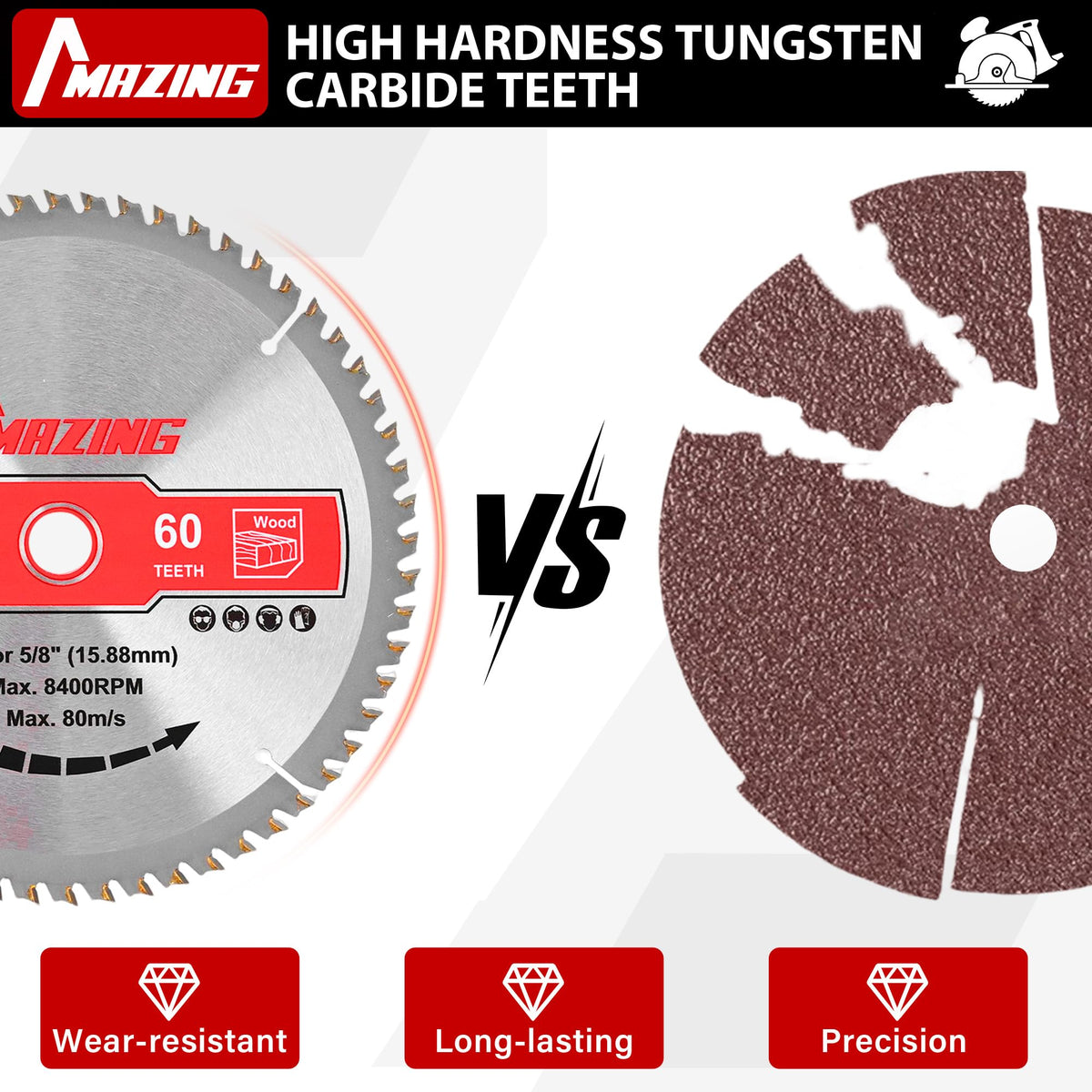 MAZING 3-Piece 7-1/4 Inch 24T&40T&60T Circular Saw Blades, 7.25 Inch TCT Compact Saws Blades with 5/8" Arbor, ATB Design for Precision Woodworking, Fit for Plywood, Soft & Hardwood, Wood with Nails