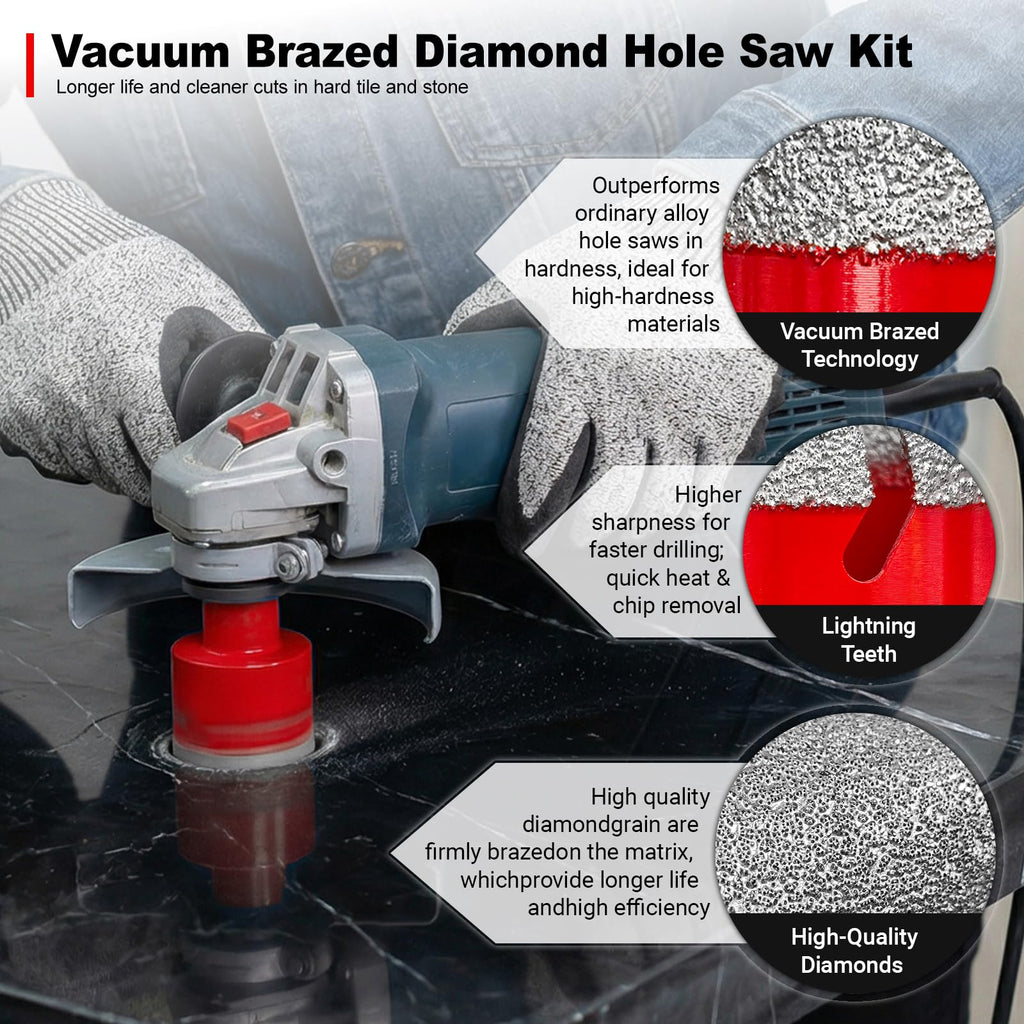 Diamond Hole Saw Kit, Tile Hole Saw Kit Vacuum Brazed 11Pcs (1/4"-5")
