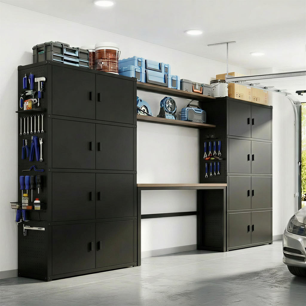 Garage Storage Cabinet System with Workbench & Pegboard, Black