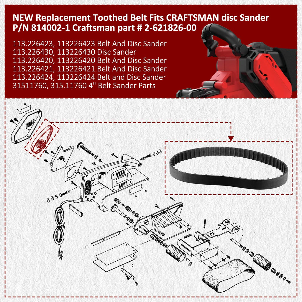 HASMX 315.11720 Timing Belt Replacement Belt for Timing Sears Craftsman Belt Sander 3" Cogged Belt Model 31511720 Replaces Part Numbers 2-622827-00 262282700 622827000 (2-Pack)