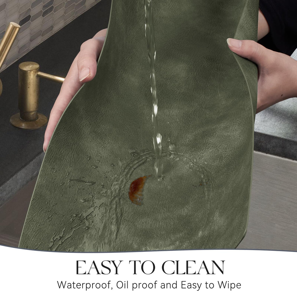 Vinyl Faux Leather Placemats, Set of 6, Olive Green