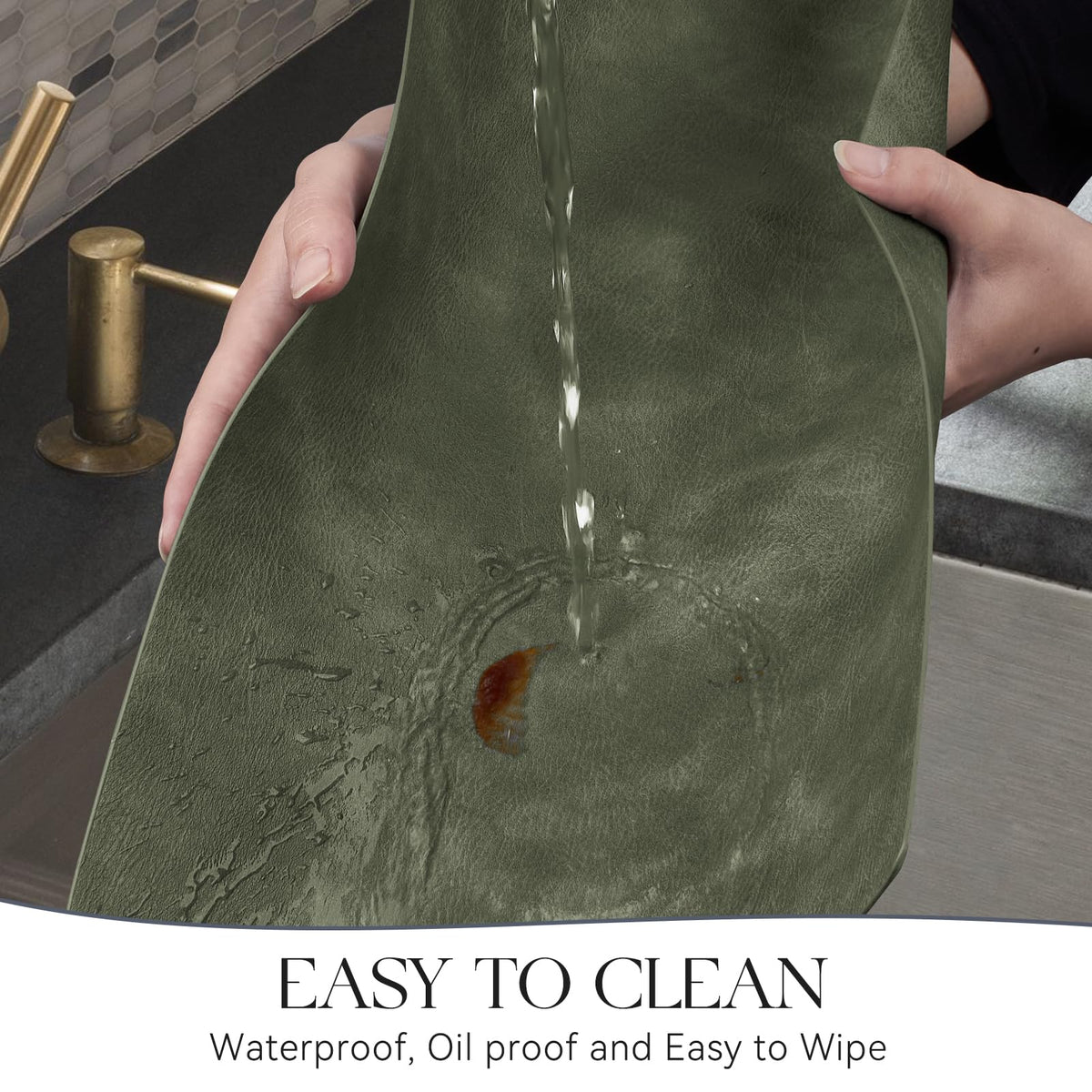 Vinyl Faux Leather Placemats, Set of 6, Olive Green