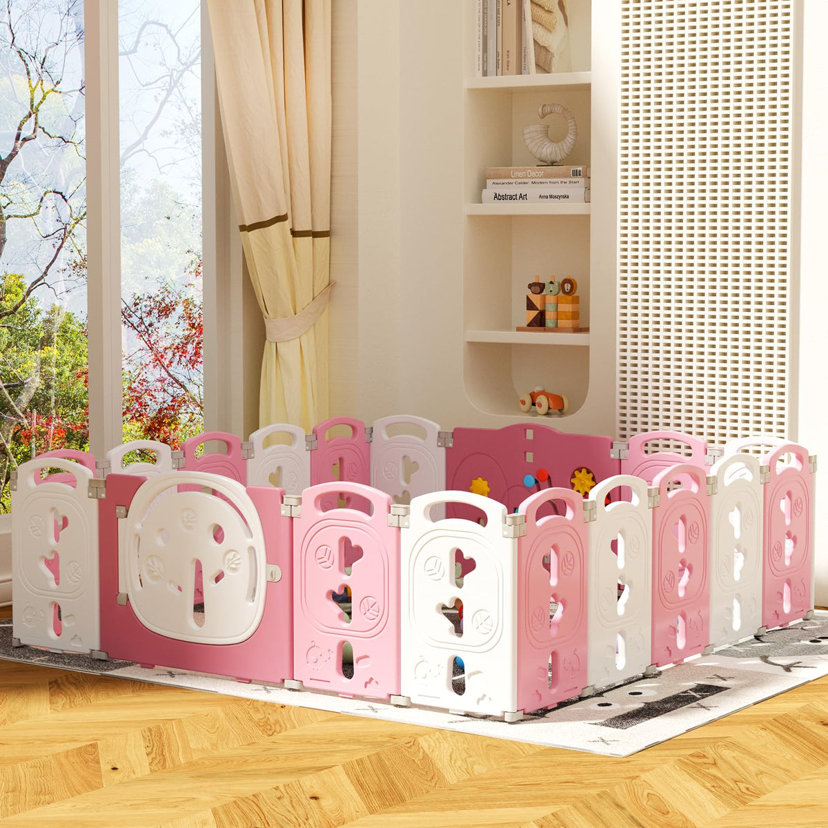 18-Panel Modular Foldable Baby Playpen & Safety Activity Yard with Locking Walk-Through Gate for Infants & Toddlers