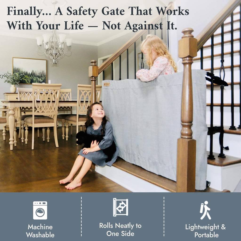 36-42" Wide x 32" Tall Extra-Tall & Extra-Wide No-Drill Pressure-Mounted Pet & Child Safety Gate with Dual-Lock Walk-Through Swing Door for Stairs, Hallways & Wide Doorways