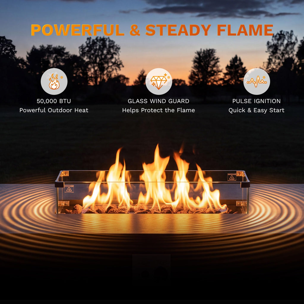 56 Inch Propane Fire Pit Table, 50,000 BTU Rectangular Fire Table