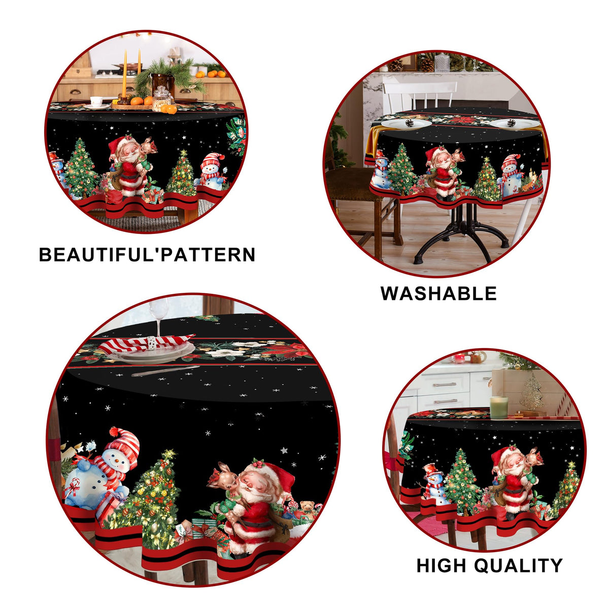 Christmas Round Tablecloth 60 Inch, Christmas Table Decorations Table Cloth for Round, Xmas Santa Tablecloths