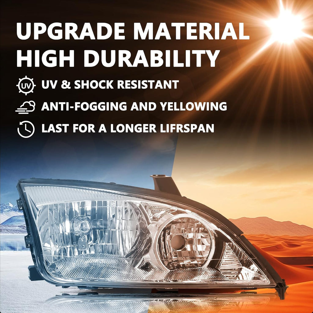 Aosky Halogen Headlight Assembly OE Style Fit for 2005 2006 2007 Ford Focus