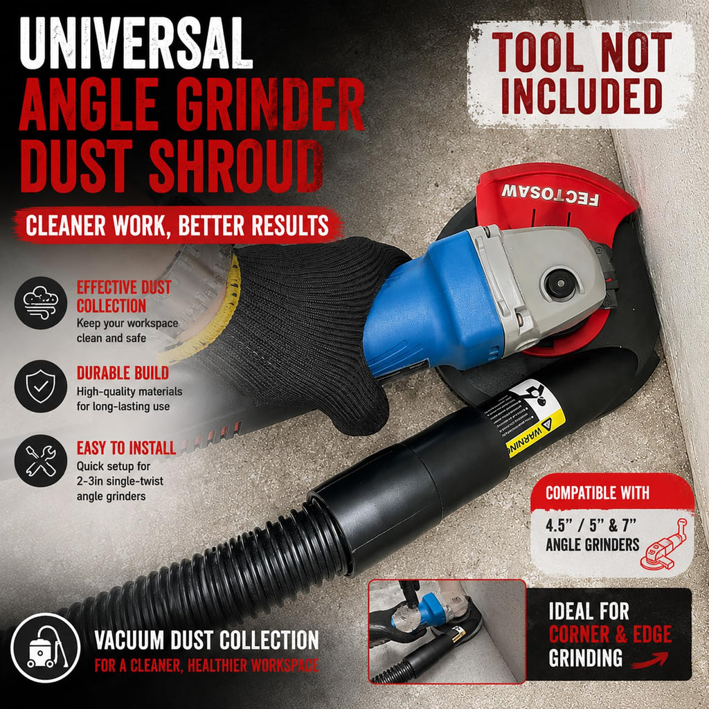 FectoSaw Universal Angle Grinder Dust Shroud for Concrete Grinding, Fits 4.5–5 & 7 Inch Grinders, Vacuum Dust Collection Cover (No Wheel) (5-inch Dust Shroud)