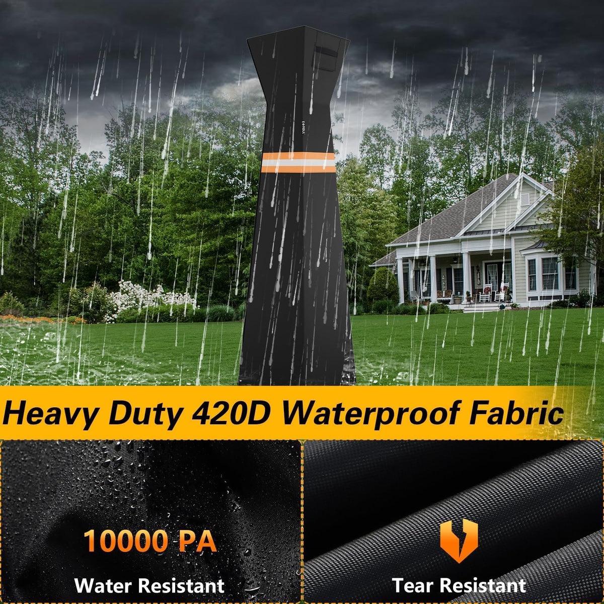 Pyramid Torch Patio Heater Cover with Zipper,Storage Bag and Reflective Strip,Heavy Duty 420D Waterproof Dust-proof