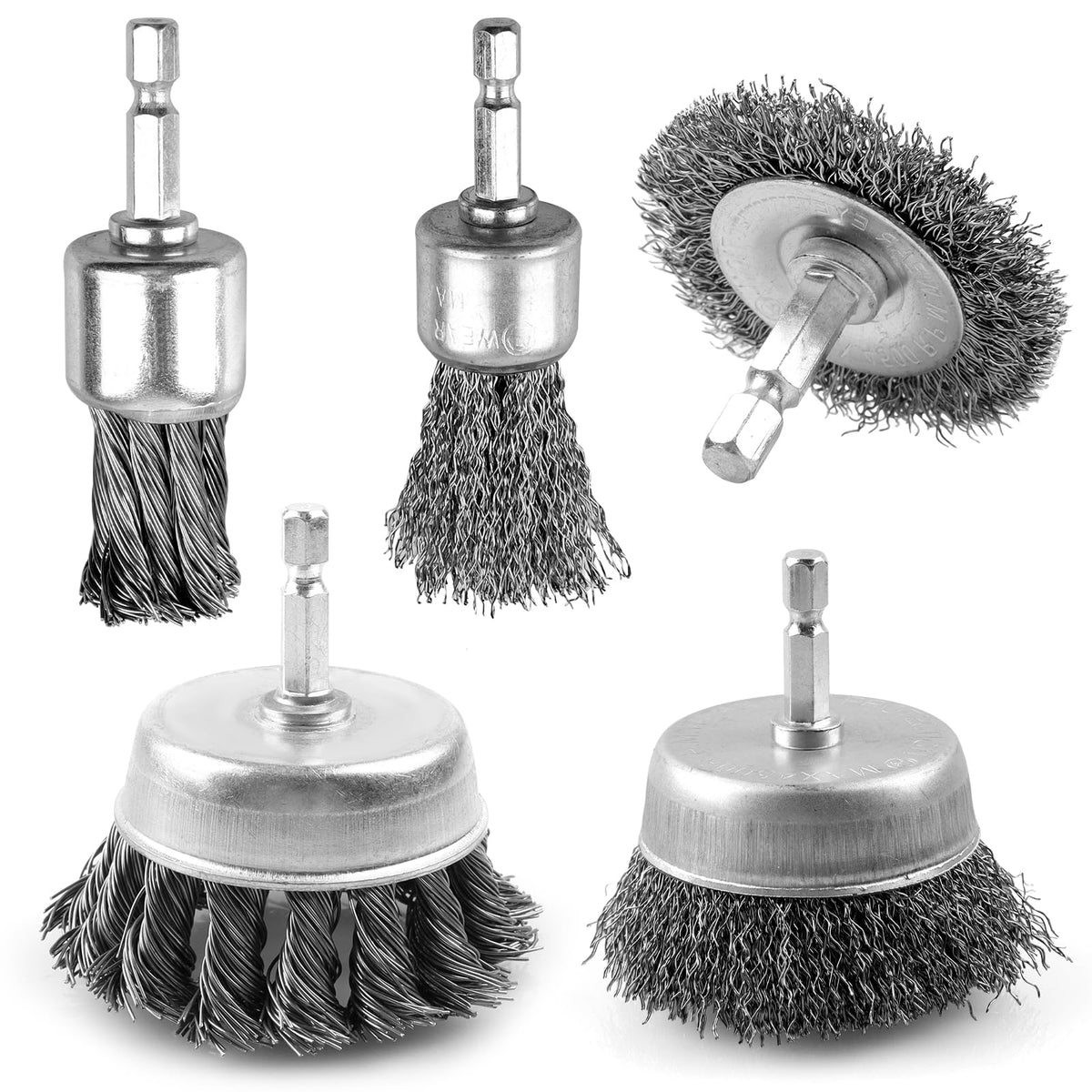 WENHUALI 5 Pcs Drill Wire Brush Set, Heavy Duty Wire Brush Wheel for Drill