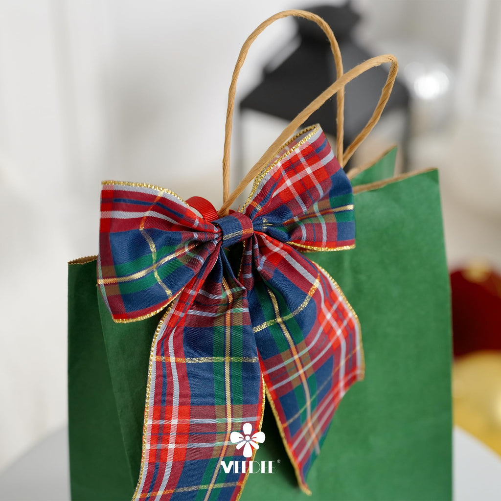 Tartan Plaid Wired Ribbon 2-1/2" Wide with 25 Yards Red Crimson & Navy Blue Scottish Plaid with Metallic Threads