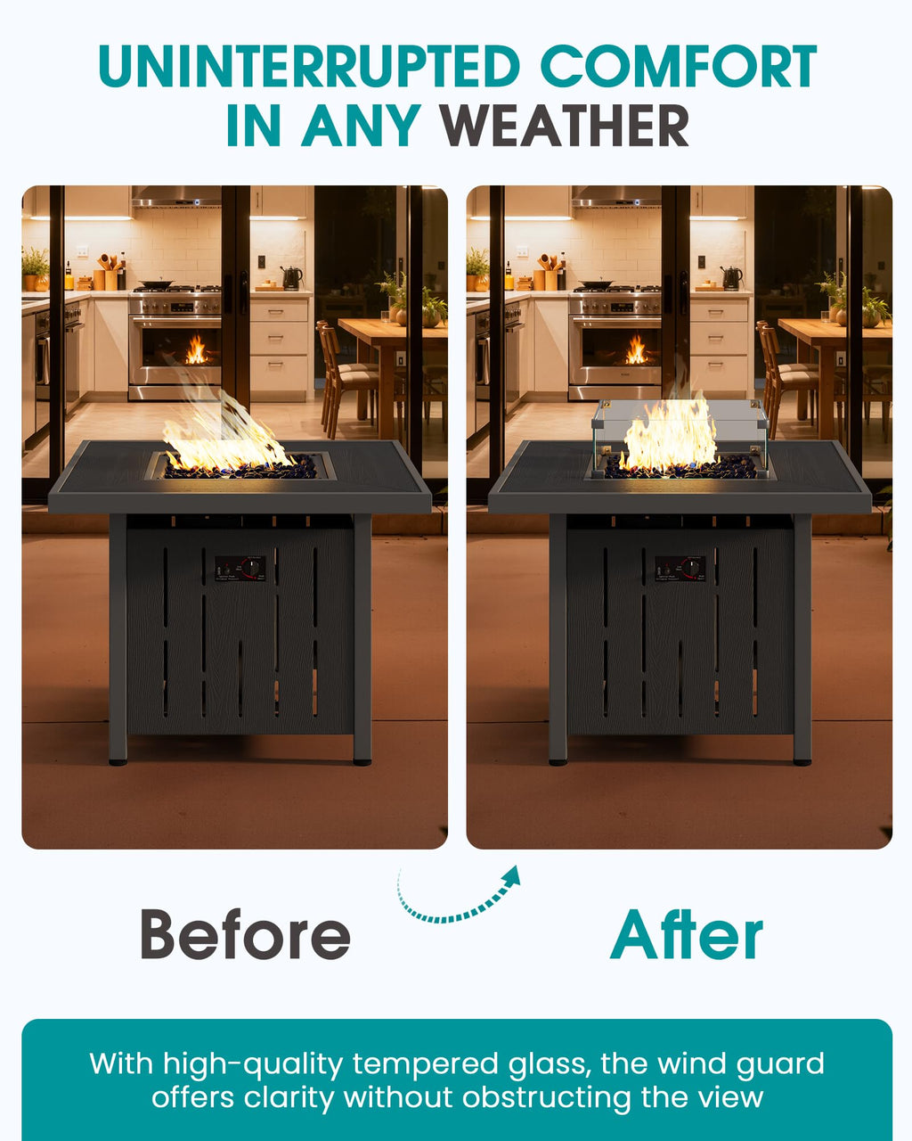 33" Square Outdoor Fire Pit Table with Lid, Black
