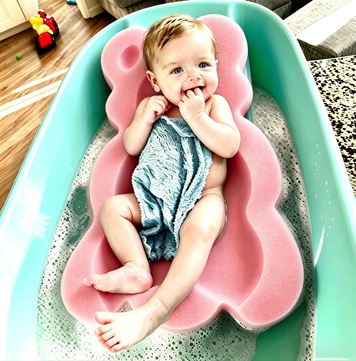 Baby Bath Cushion, Newborn Bath Support Sponge for Tub & Sink - Pink