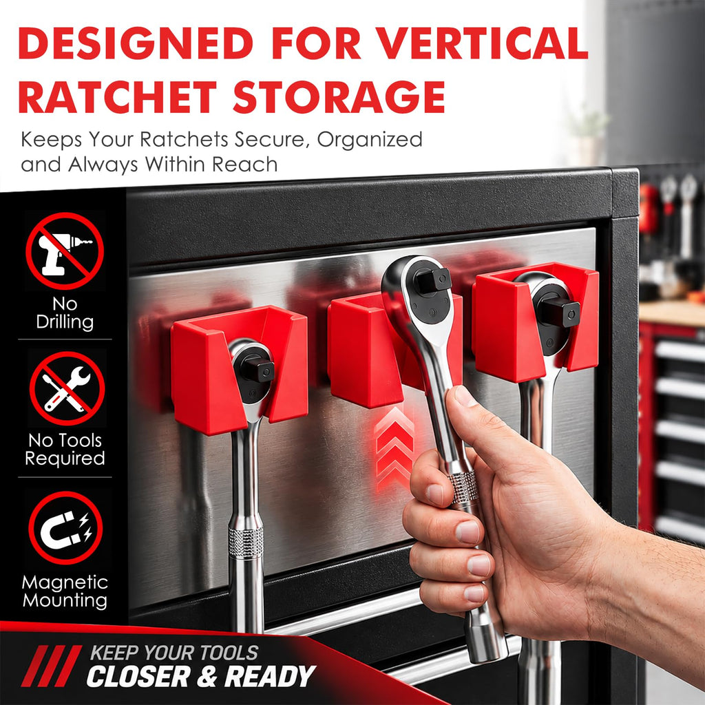 Wall-Mounted Magnetic Ratchet Set, 3-Pack, 1/4", 3/8", 1/2" Holders