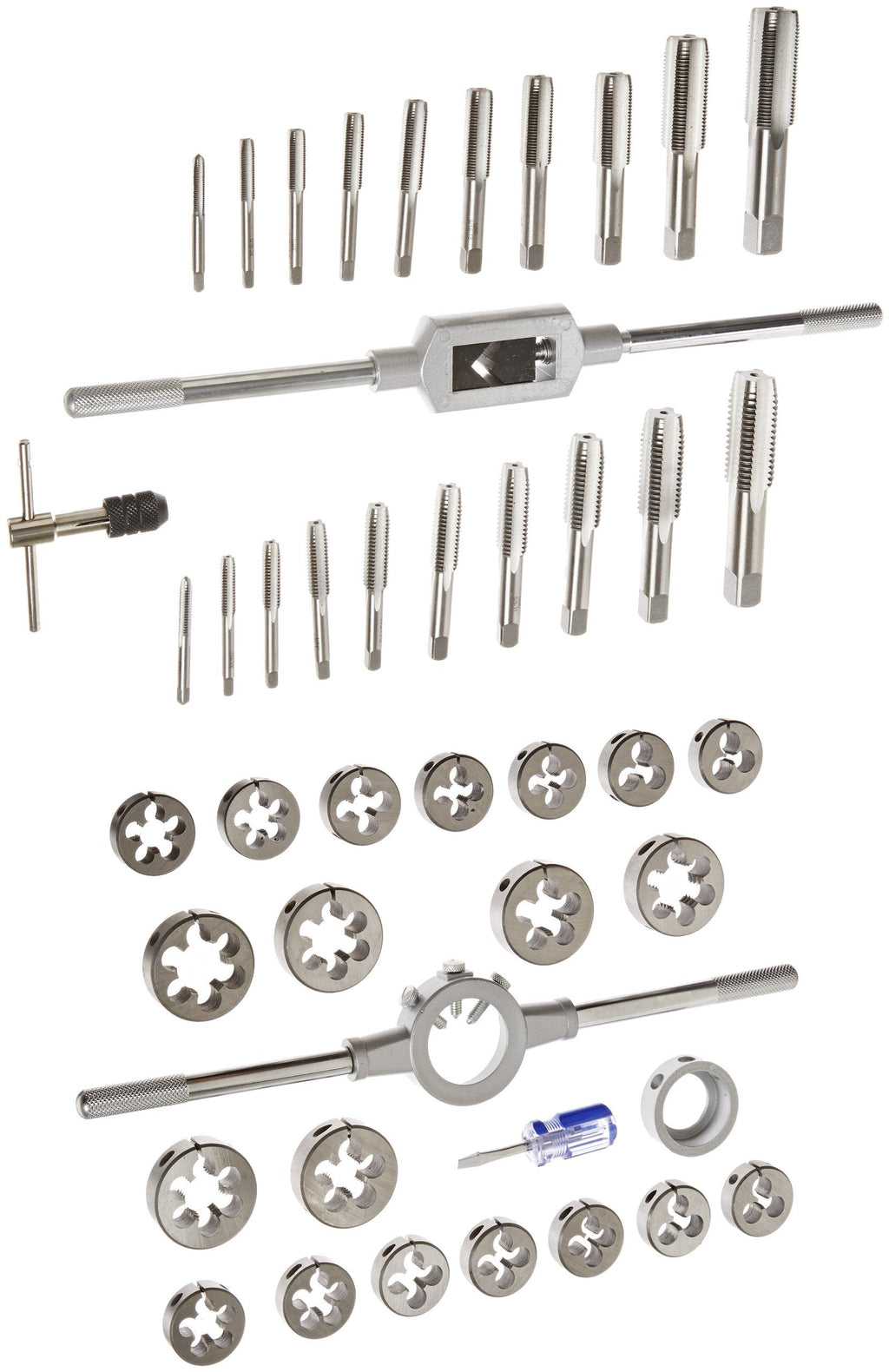 Drill America 45 Piece Carbon Steel Tap and Die Set (1/4" - 1", NC and NF), DWT Series
