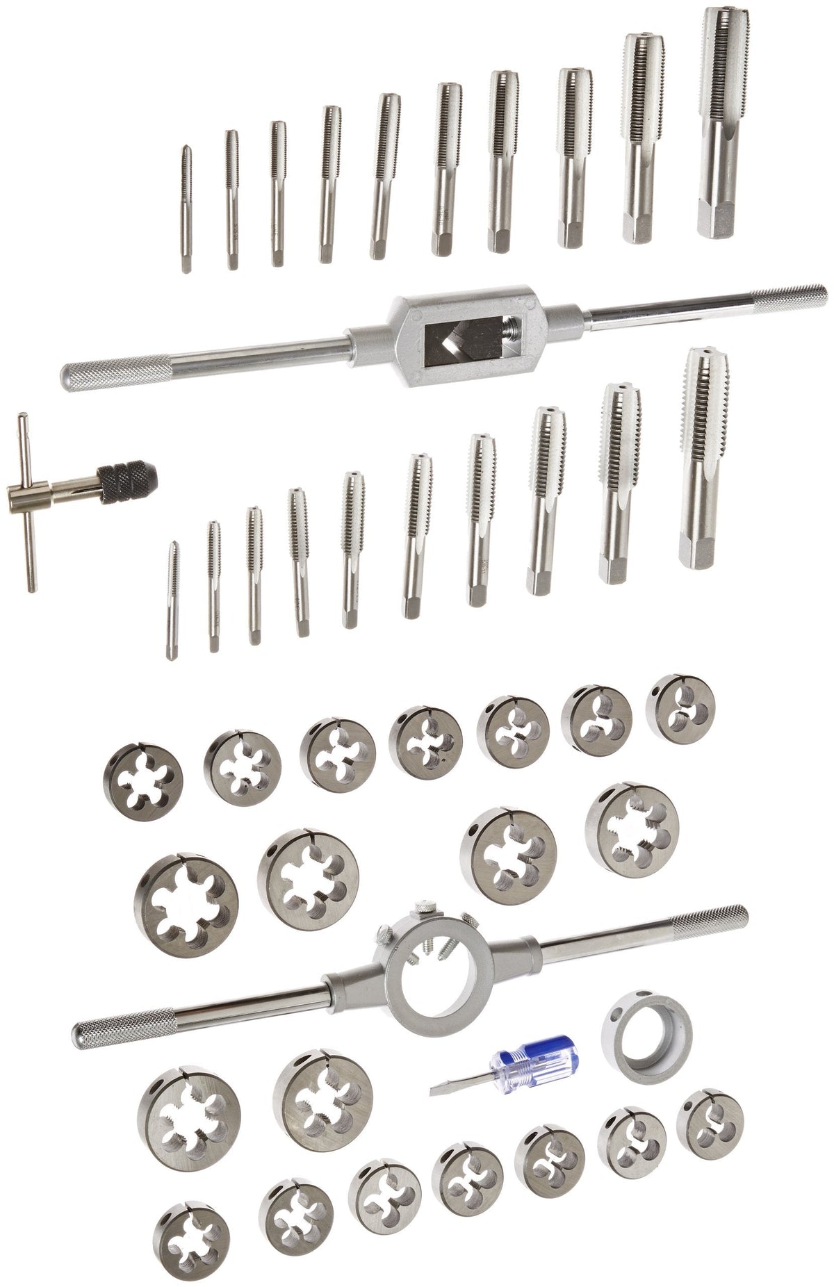Drill America 45 Piece Carbon Steel Tap and Die Set (1/4" - 1", NC and NF), DWT Series