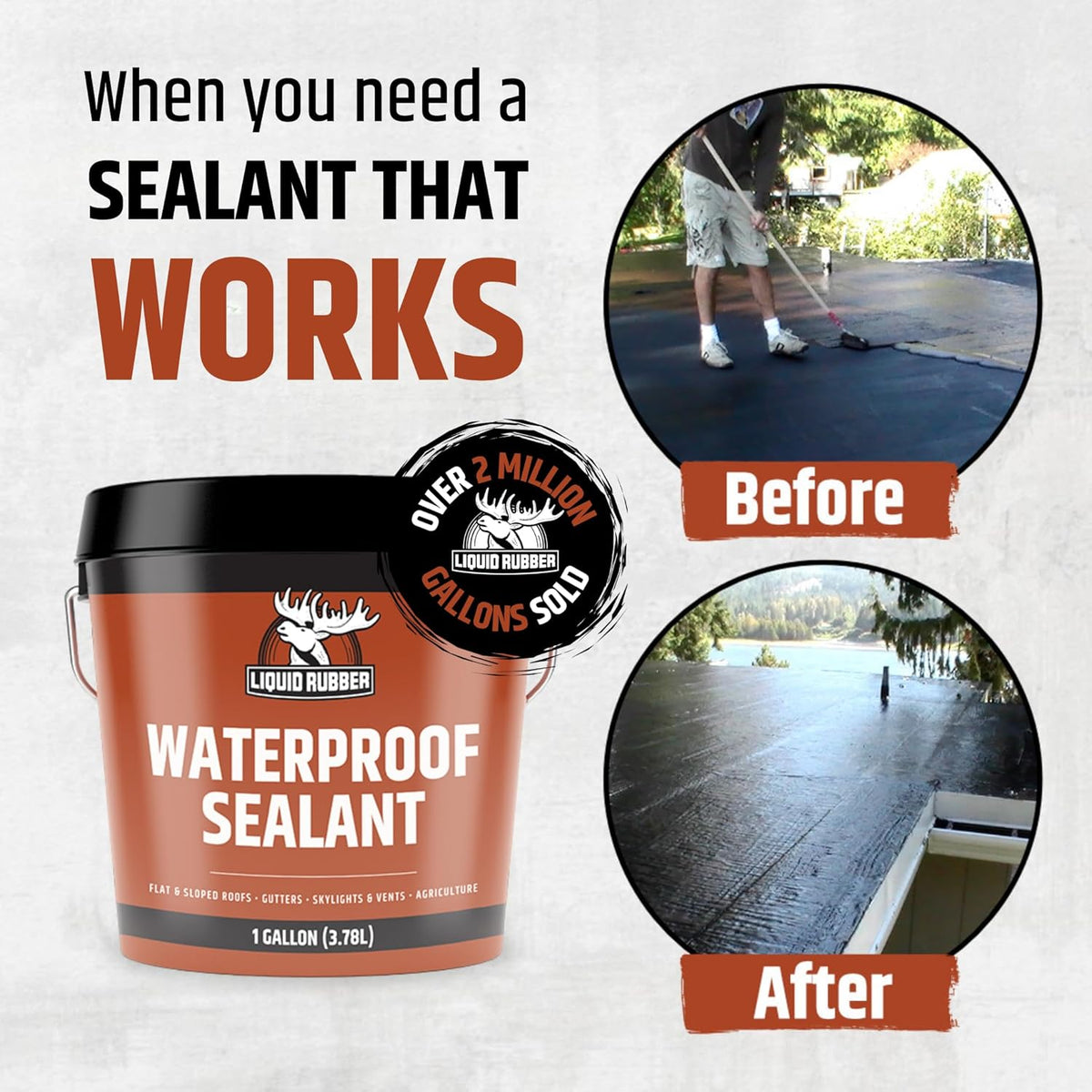 Waterproof Sealant - Roof & Gutter Coating, Black, 1 Gallon