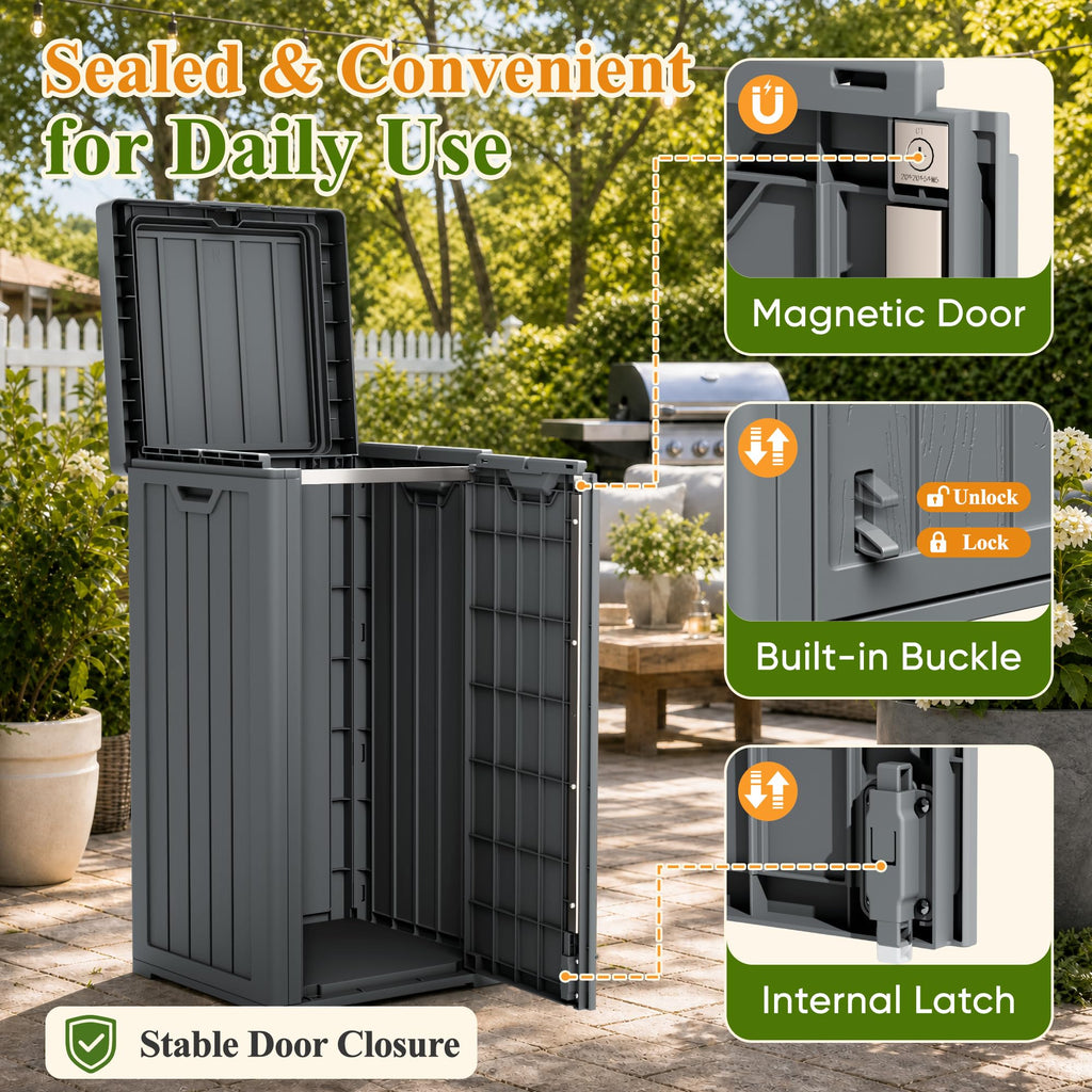 33 Gallon Outdoor Trash Can with Lid, Front Door & Top Lid, Gray
