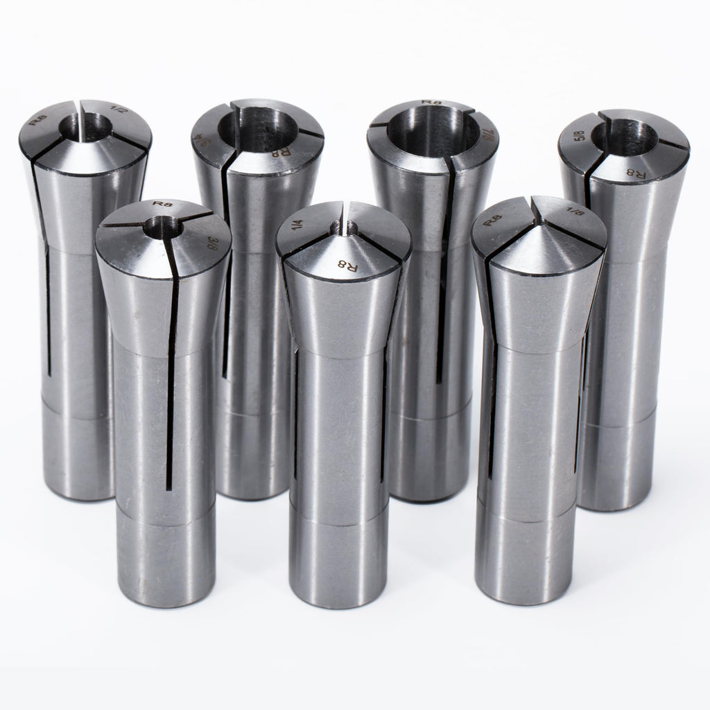 MACHALLY Precision R8 Collet Set, 7pcs, 1/8" to 7/8" " Carbon Steel, Mill Collet Set, 7/16"-20 Thread, for Milling & Mill Chuck Holder