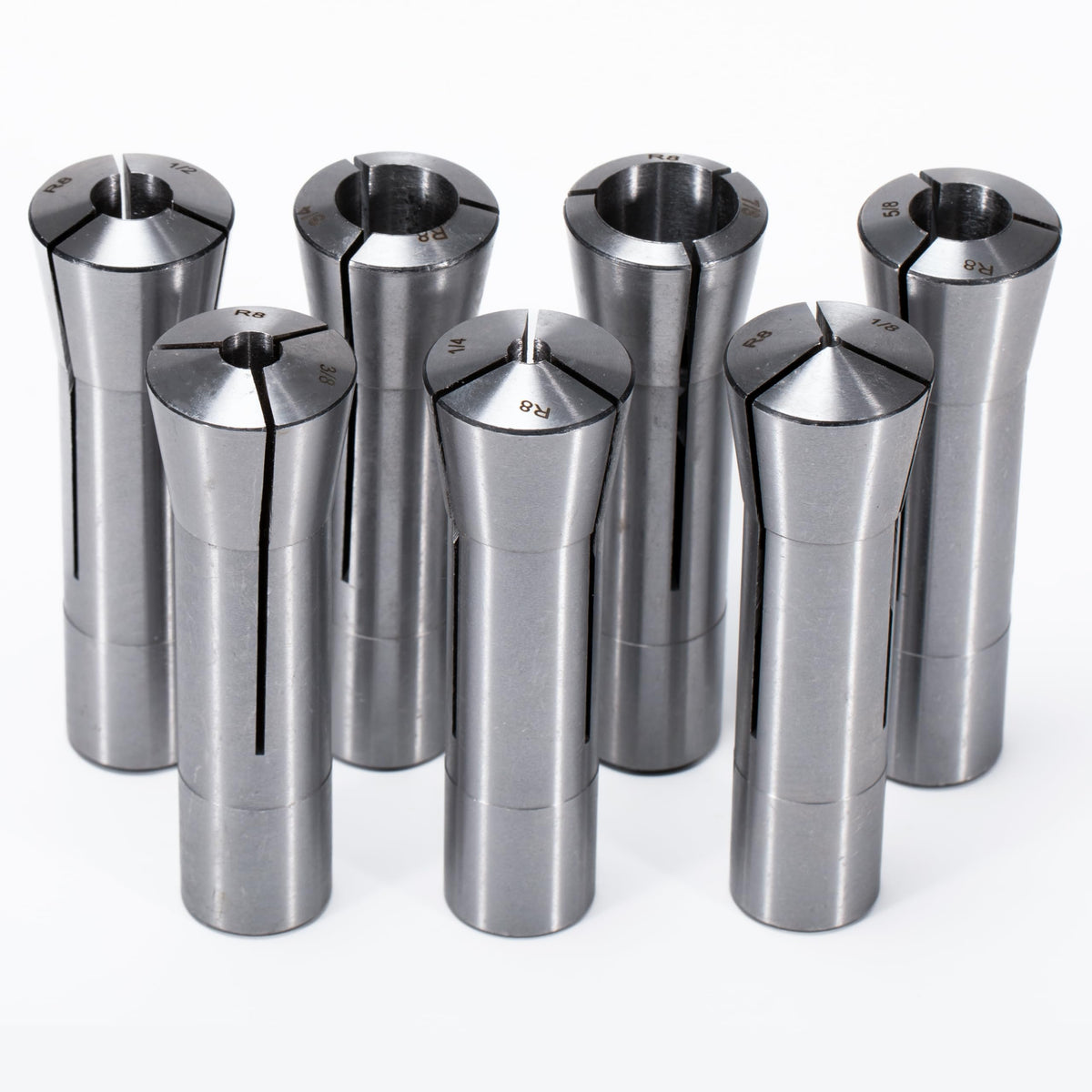 MACHALLY Precision R8 Collet Set, 7pcs, 1/8" to 7/8" " Carbon Steel, Mill Collet Set, 7/16"-20 Thread, for Milling & Mill Chuck Holder