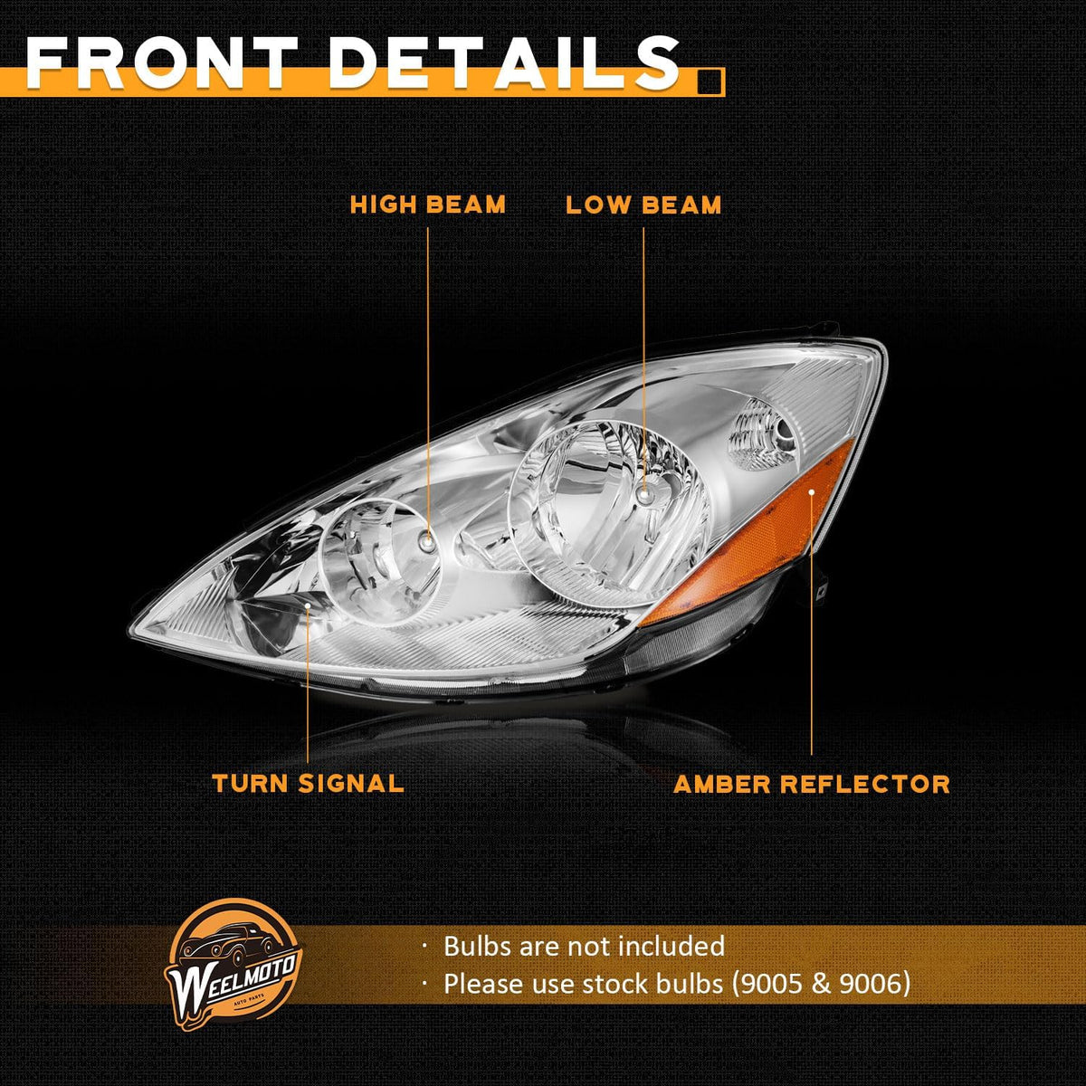 WEELMOTO Halogen Headlights Assembly for 2006-2010 Toyota Sienna