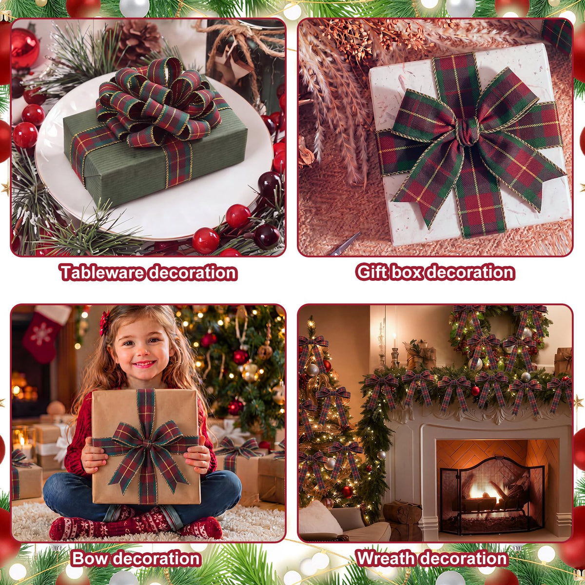 Christmas Tartan Ribbons Plaid 1.5 Inch 30 Yard Wired Ribbons