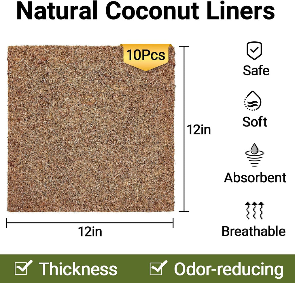 10 Pcs Reptile Carpet 12x12 Inch Coconut Fiber Mat for Tank Bedding