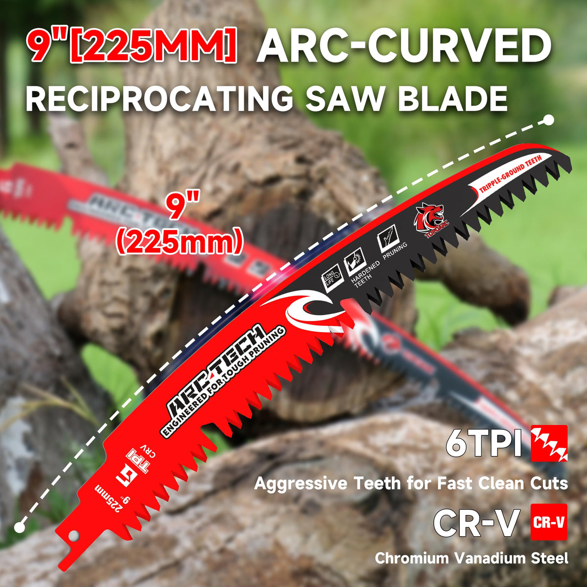 Arc Edge Reciprocating Saw Blades, 9-Inch 6TPI for Tree Trimming, 5-Pack
