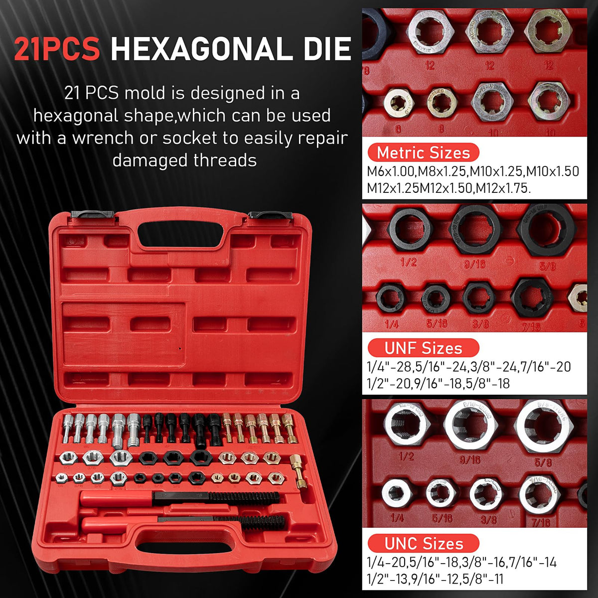 KisSealed 42 Pcs Thread Chaser Set, UNC/UNF/Metric Rethreading Kit
