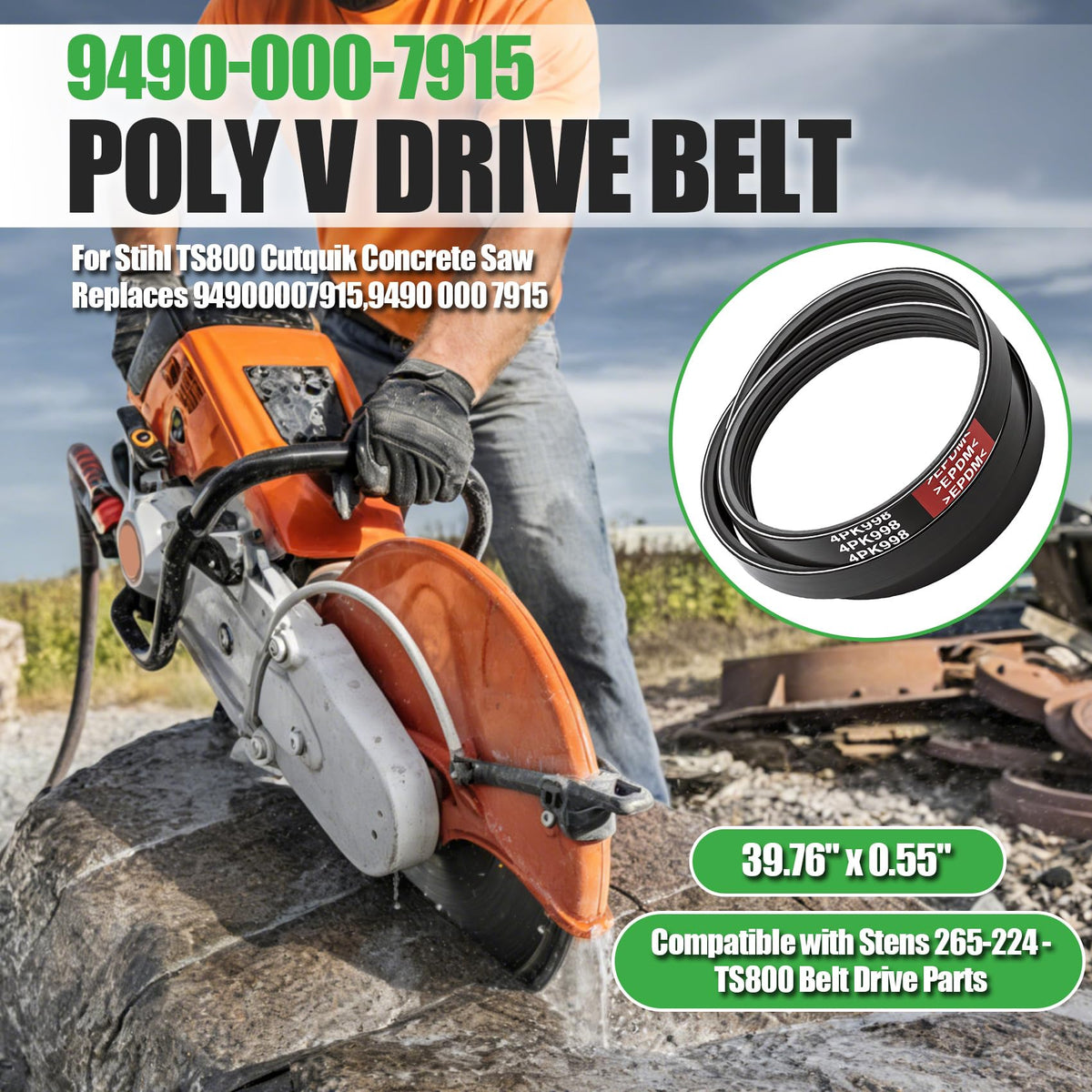 1 Pack 9490-000-7915 Drive Belt, Fit for Stihl TS800 Cutquik Saws