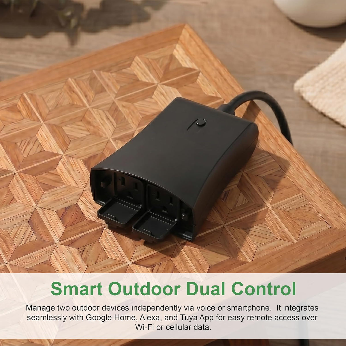 Outdoor Smart Plug Outlet, 1875W 125V, Dual Outlet, WiFi, Timer, Voice Control,Weather Resistant