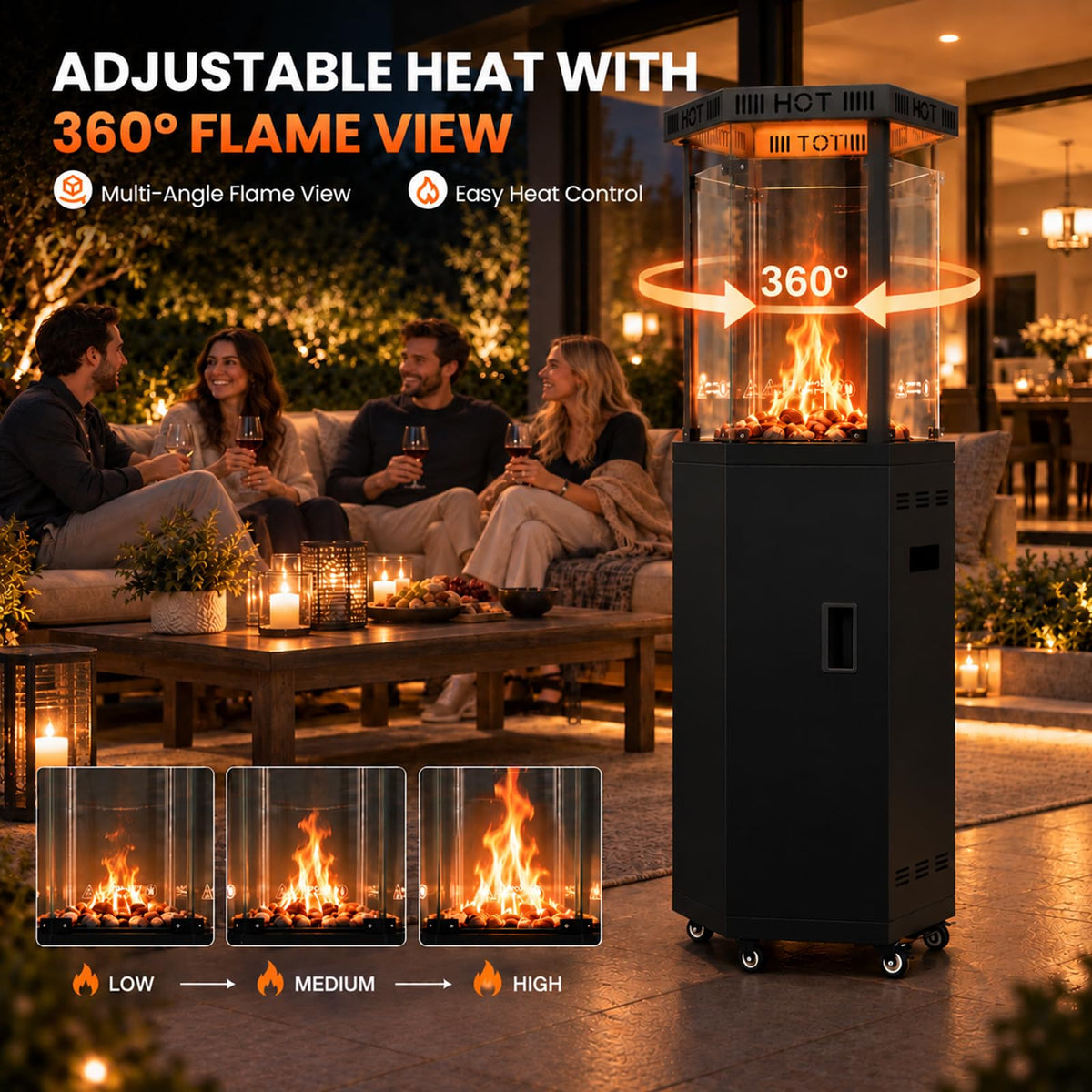 Outdoor Patio Heater, 41000 BTU Propane Flame Heater with Wheels