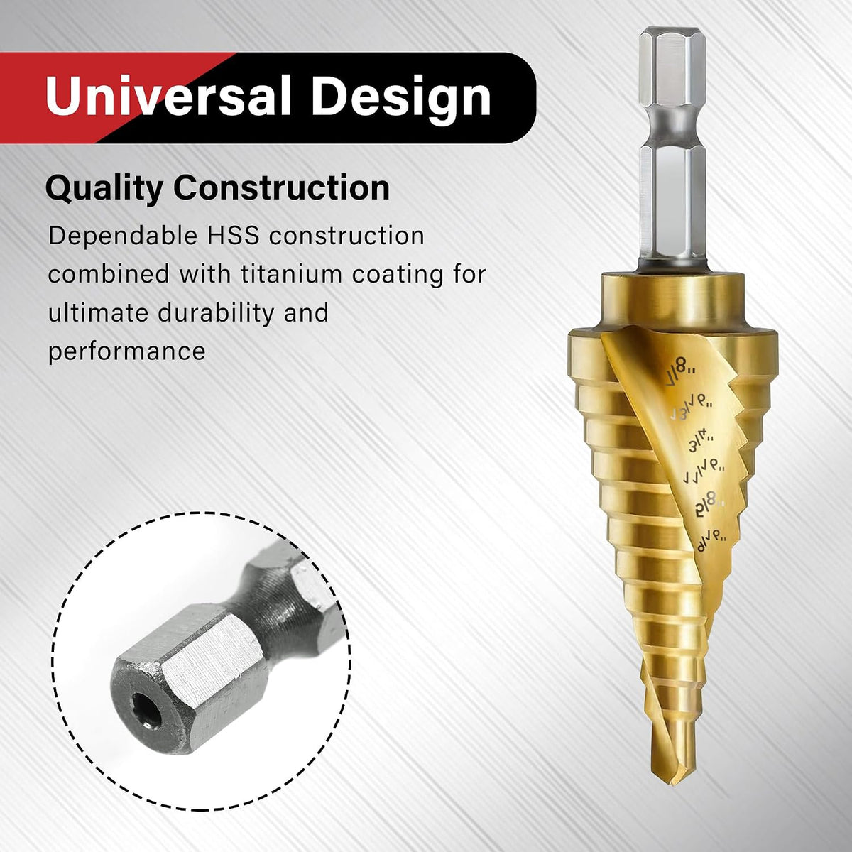 3Pcs 1/4" Hex Shank HSS Step Drill Bit Set