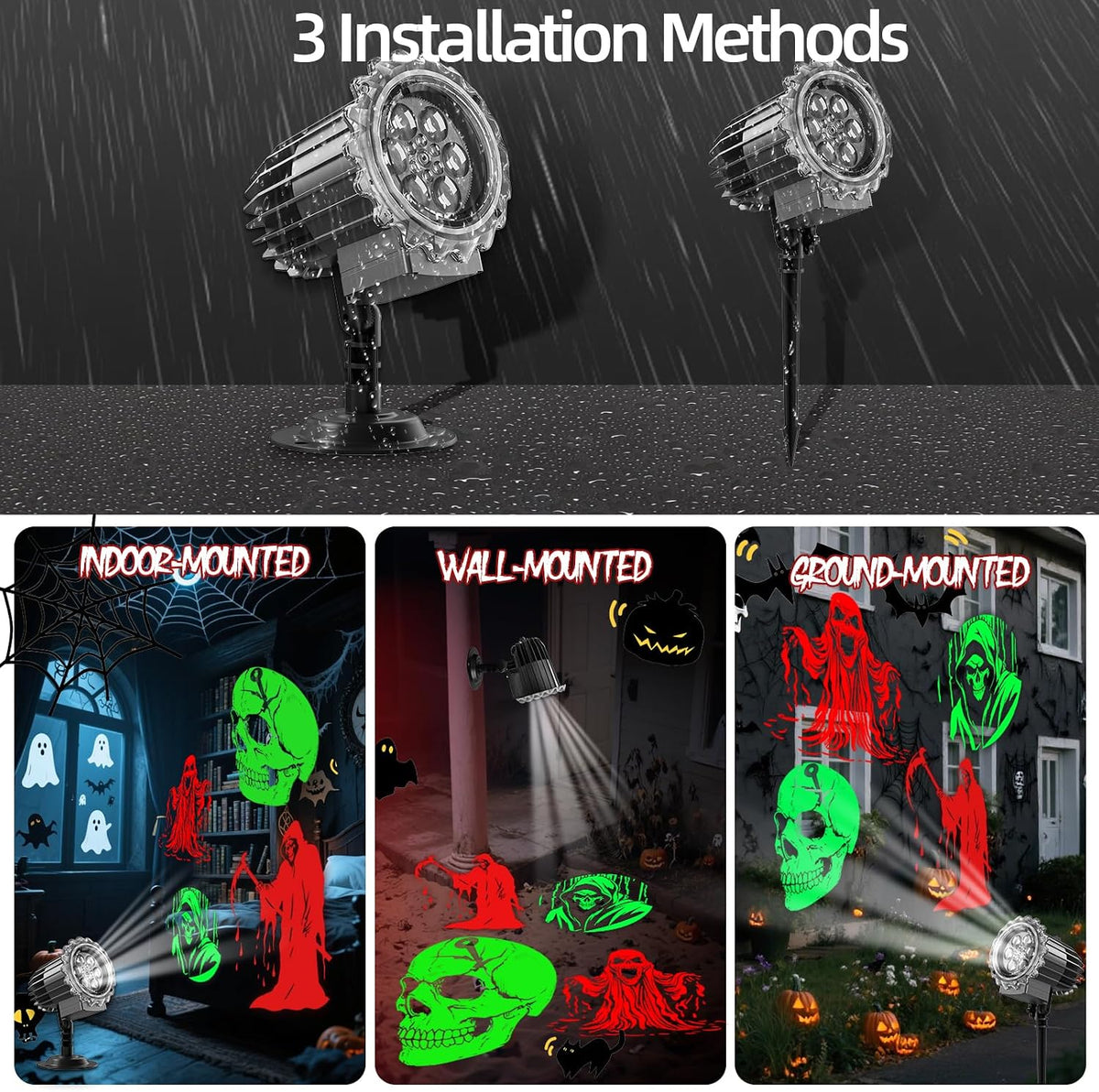 Halloween Projector Lights Outdoor, 3D Skull Ghost Halloween Decorations Outdoor Projector Lights for Indoor Window