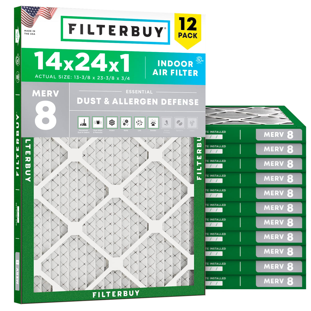 14x24x1 Air Filter MERV 8 Dust & Allergy Defense (12-Pack)