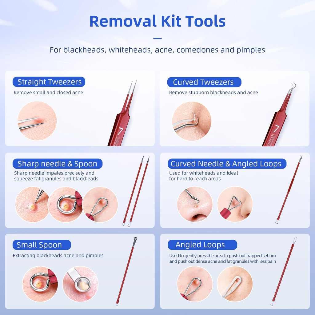 7PCS Blackhead Remover Tools, Pimple Extractor, Rose Red