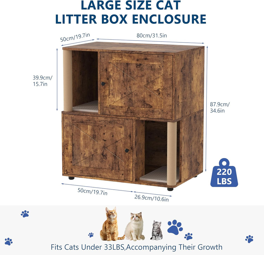 Cat Litter Box Enclosure Furniture, Hidden Cabinet with Scratching Post