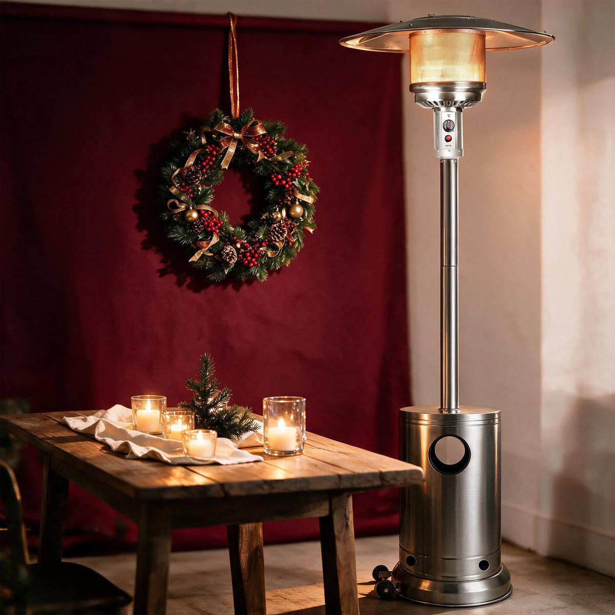 50,000 BTU MAX Outdoor Propane Patio Heater with Wheels – All-Stainless Steel Gas Heater, Weighted Base, Easy