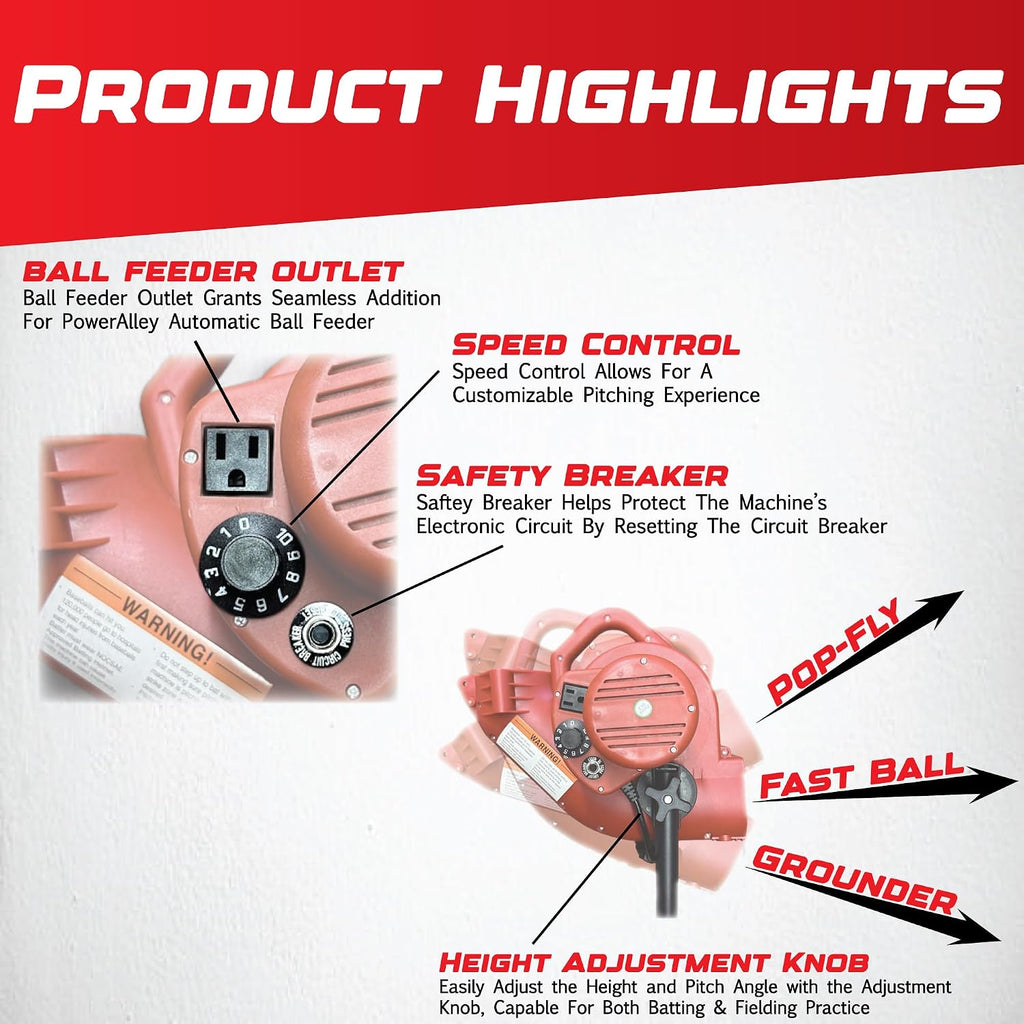 Power Alley Pro Real Baseball Machine - Adjustable Design, Pitches Real Baseballs Up to 45 MPH, Accurate and Portable