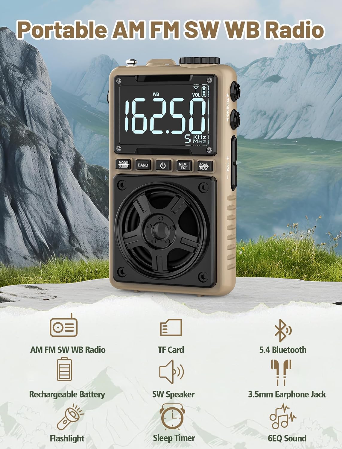 AM FM Shortwave Radio with NOAA Weather Alert,1250mAh Rechargeable Battery | Bluetooth Portable Pocket Radio with